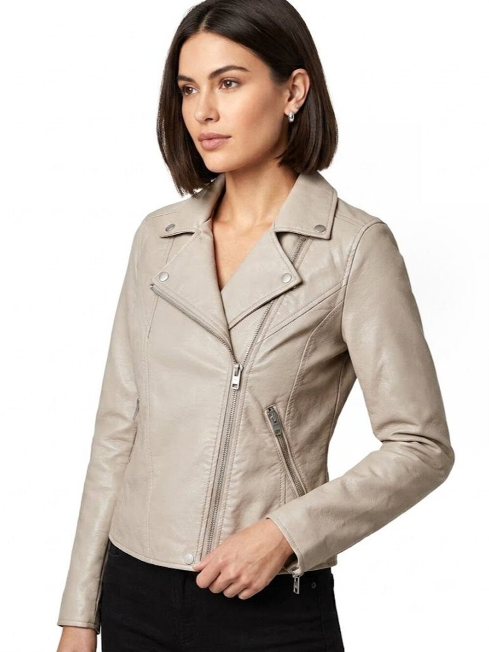 Blank NYC Vegan Faux Leather Moto Biker Jacket, Beige, Women's Size Small NWOT